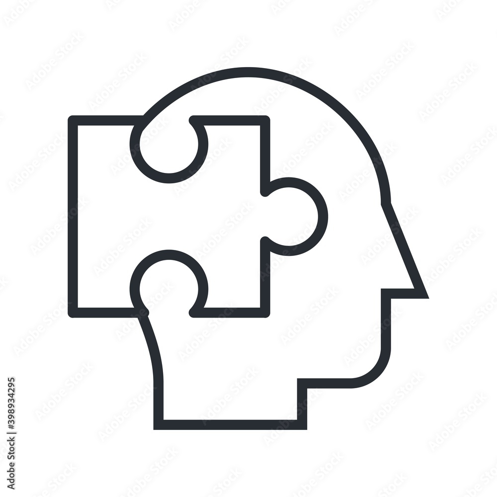 Human head and puzzle icon. Business solution sign. Vector illustration. Human head and puzzle icon. Business solution sign. Vector illustration.