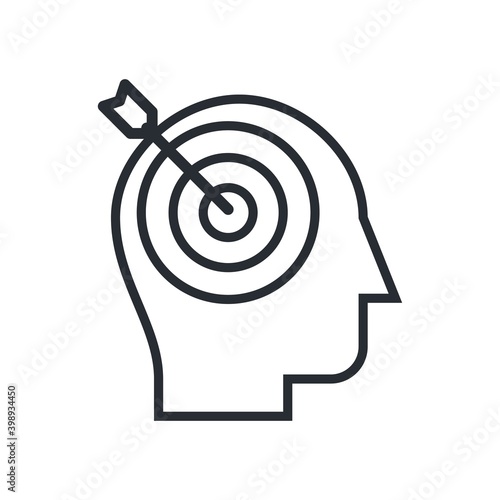 Arrow on brain target icon. Focus on goal, determination concept. Vector illustration.