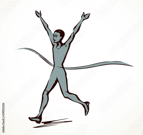 Runner rips the finish line. Vector drawing