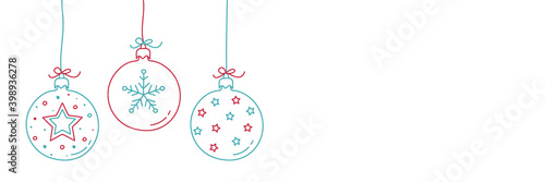 Hand drawn Christmas balls. Banner. Vector