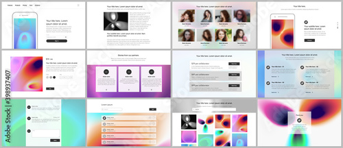 Vector templates for website design, presentations, portfolio. Templates for presentation slides, flyer, leaflet, annual report. Medical design with bright colored gradient pattern in form of cells.