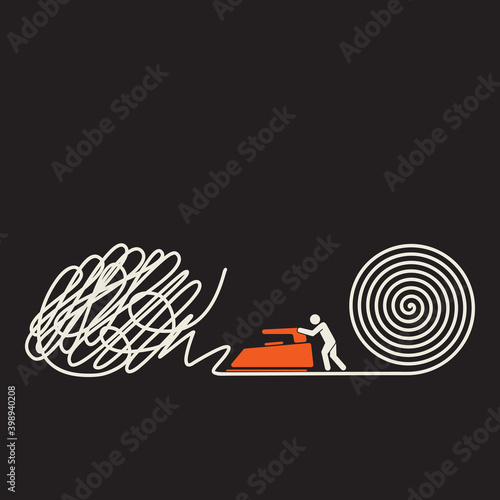 a person pushing giant iron to resolve and clarify complicated issue