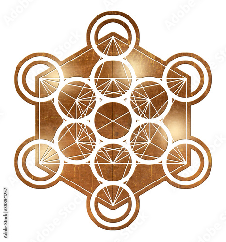 Fototapeta metatron cube geometry holy gold copper platonic