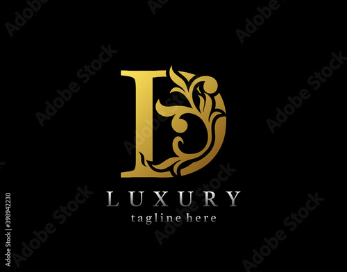 Letter D luxury logo icon, luxury gold flourishes ornament monogram design vector.