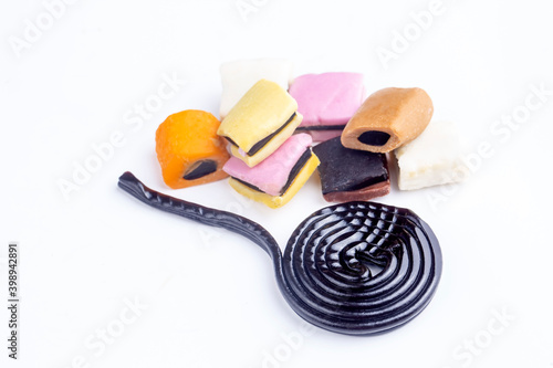 Licorice candy on the white...