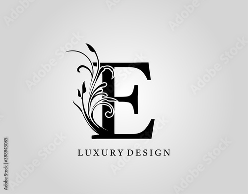 Vintage E Letter Floral Design. Classic Monogram Alphabetical Icon for book design, brand name, stamp, Restaurant, Boutique, Notary, Hotel.