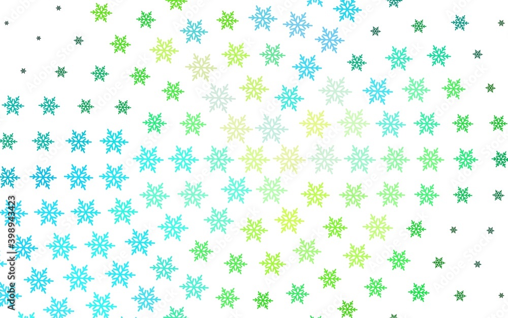 Light Blue, Green vector background with beautiful snowflakes, stars. Light Blue, Green vector background with beautiful snowflakes, stars.
