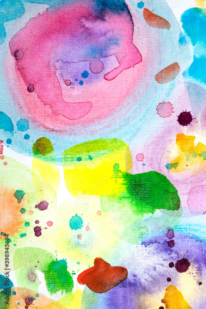 Vibrant Abstract  Watercolour Rainbow Paint On White Background