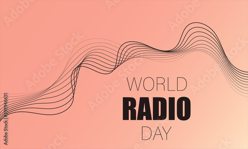 World radio day. February 13. Radio waves or sound waves on a pink background. Vector illustration.