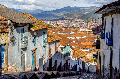 Obraz na plátně Peru, the streets of Cuzco with old houses and a view on the historical center