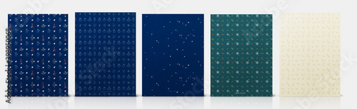 Christmas pattern set. Vector hand-drawn elements, leaves, globes and snowflakes patterns. DIN A6