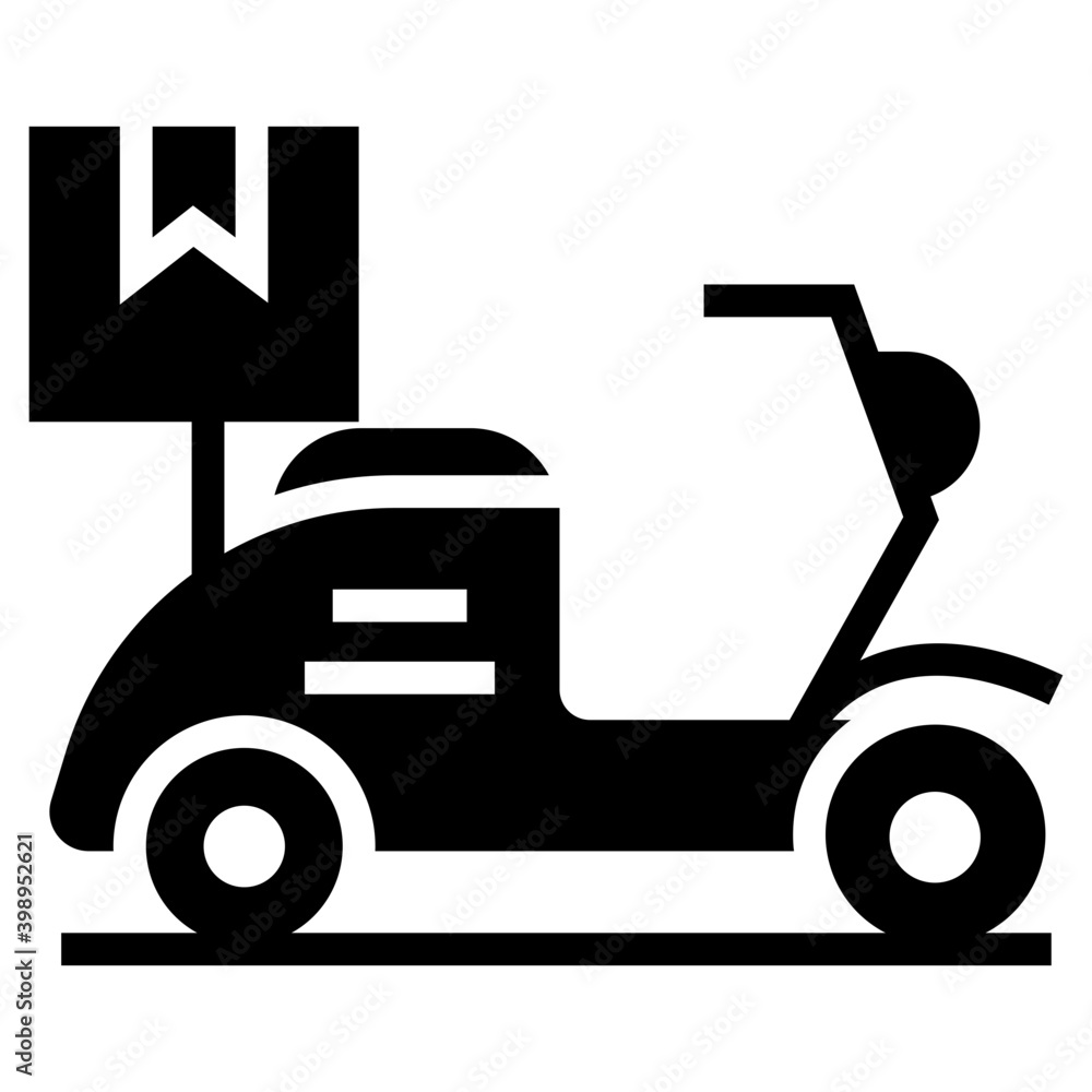 Icon of scooter delivery in solid design Icon of scooter delivery in solid design