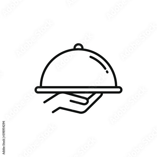 Waiter hands with a cloche. Serving food icon design isolated on white background. Vector illustration