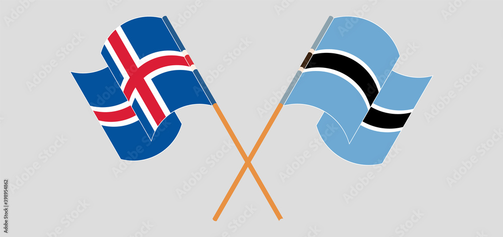 Crossed and waving flags of Iceland and Botswana Crossed and waving flags of Iceland and Botswana