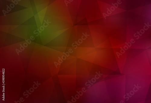 Dark Green, Red vector shining triangular backdrop.