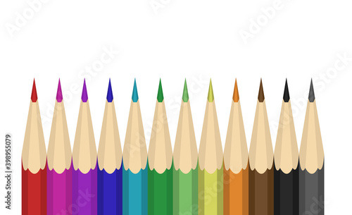 Set of colored pencils isolated on white background. Multi-colored, 3D pencils. Vector illustration