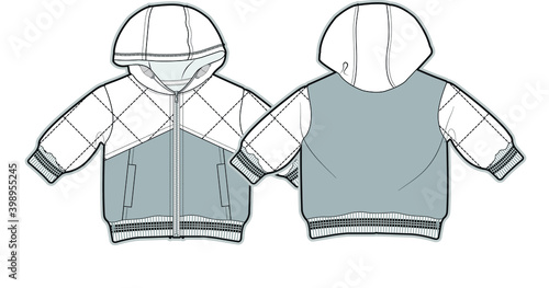 HOODIE, kids clothes flat sketch. Children’s Apparel Flat Fashion Sketches. Sweatshirt template