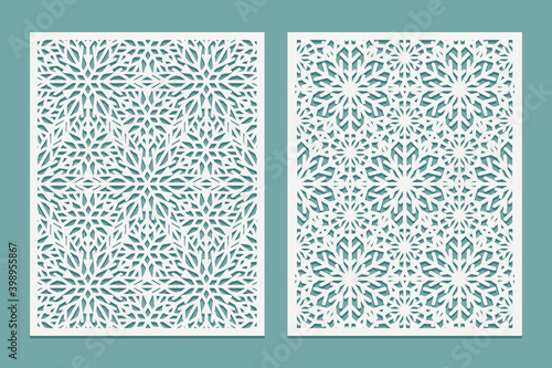 Die and laser cut Ornamental panels with snowflakes pattern Set of Invitation or greeting card template Laser cut decorative lace pattern For laser, plotter or printing. serigraphy