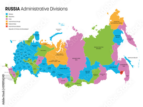 Russia - political map of federal divisions