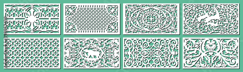 Set of floral layouts for decorative panels for CNC laser cutting plywood