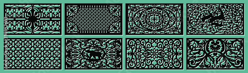 Set of floral layouts for decorative panels for CNC laser cutting plywood