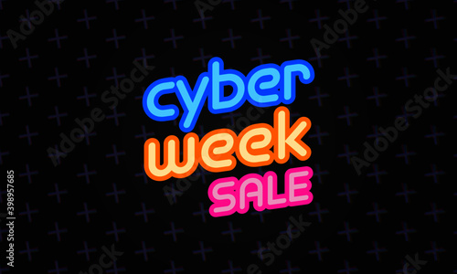 Cyber Week Sale in blue, pink and yellow over abstract offset hatch marks.