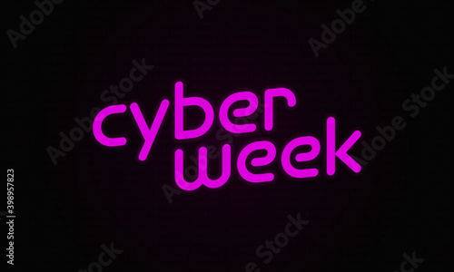 Hot pink glowing Cyber Week over subtle binary code background. Ideal for shopping promotion in social media or web cards.