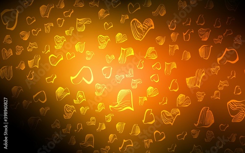 Dark Orange vector texture with lovely hearts. Decorative shining illustration with hearts on abstract template. Beautiful design for your business advert of anniversary.