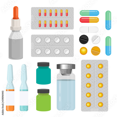 Bottles medication isolated and pills concept vector health