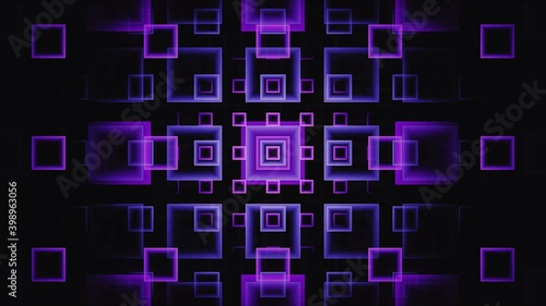 Fractal animation with mesmerizing violet and pink squares retreating and approaching at the same time, a complete loop