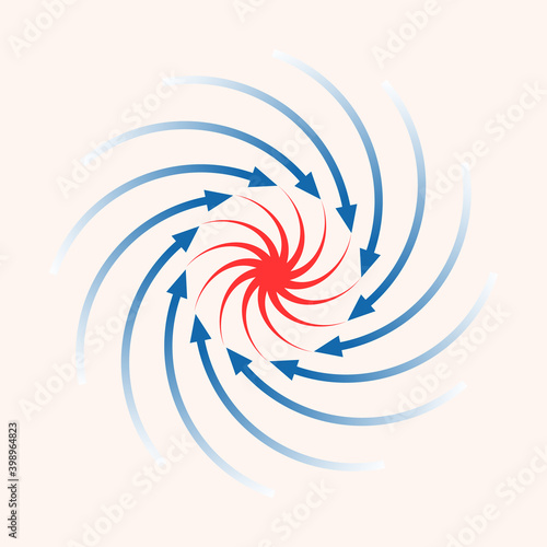 rotating blue lines with an arrow around the red sun