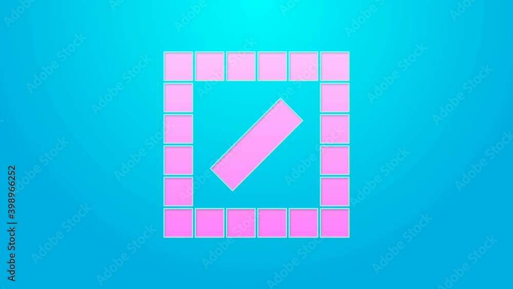 Pink line Board game icon isolated on blue background. 4K Video motion graphic animation Pink line Board game icon isolated on blue background. 4K Video motion graphic animation