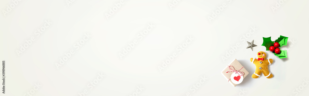 Small Christmas ornaments - overhead view flat lay Small Christmas ornaments - overhead view flat lay