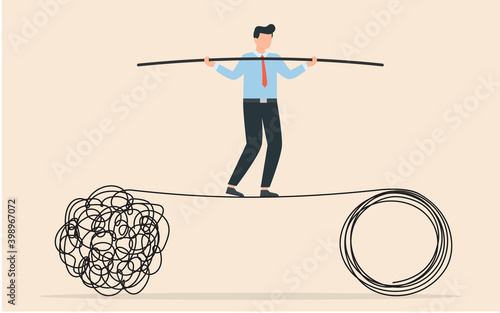 Tangle tangled and unraveled. abstract metaphor, business problem solving concept.