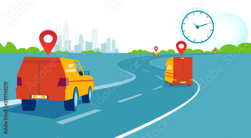 Vector of delivery trucks on a road