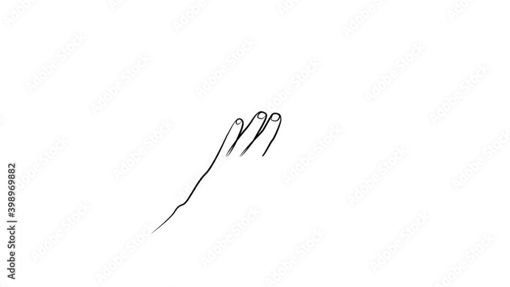 Hand and animal paw in one line. Black line animation on white background Hand and animal paw in one line. Black line animation on white background