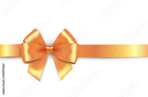 Shiny gold satin ribbon on white background. Vector