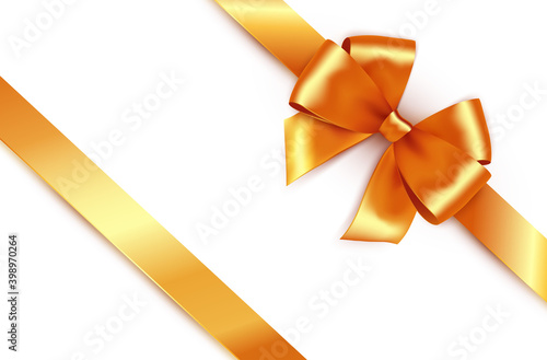 Shiny gold satin ribbon on white background. Vector