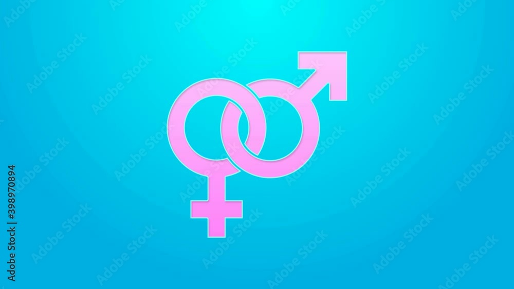 Pink line Gender icon isolated on blue background. Symbols of men and women. Sex symbol. 4K Video motion graphic animation Pink line Gender icon isolated on blue background. Symbols of men and women. Sex symbol. 4K Video motion graphic animation