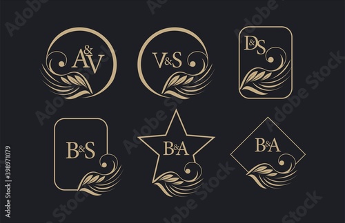 Set Monogram Luxury logo template flourishes