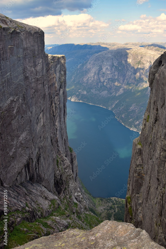View of Lysebotn fjord from kjeragbolten. View of Lysebotn fjord from kjeragbolten.