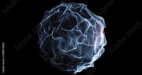 Nebula of dots representing machine learning process with data analysis. Sphere of energy in movement composed by particles. Abstract Technology  background with bright dots, waves and ripple.