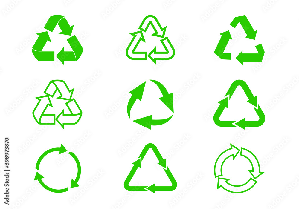 Set green recycle icons. Label template. Green eco circle arrows. Vector Icons. Set green recycle icons. Label template. Green eco circle arrows. Vector Icons.