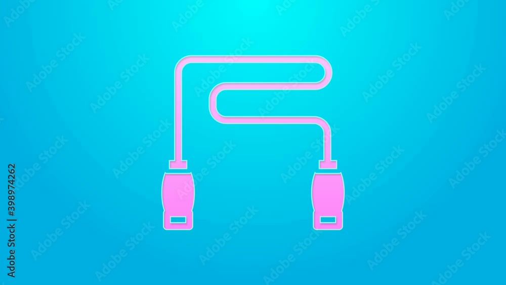 Pink line Jump rope icon isolated on blue background. Skipping rope. Sport equipment. 4K Video motion graphic animation Pink line Jump rope icon isolated on blue background. Skipping rope. Sport equipment. 4K Video motion graphic animation