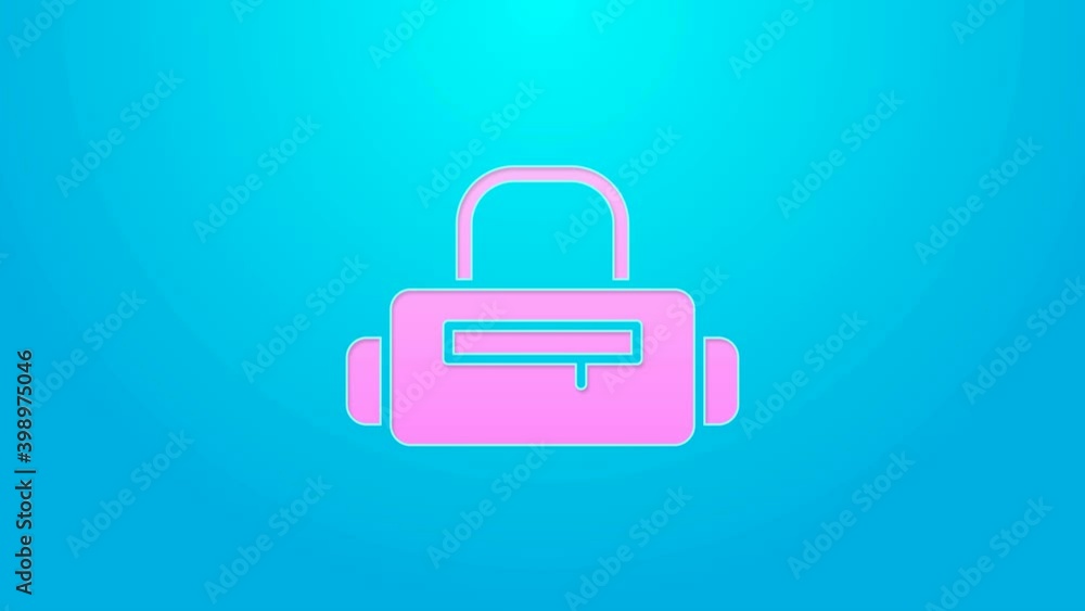 Pink line Sport bag icon isolated on blue background. 4K Video motion graphic animation Pink line Sport bag icon isolated on blue background. 4K Video motion graphic animation
