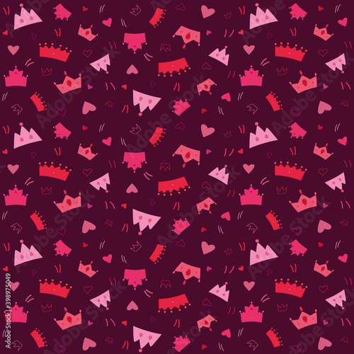 Princess seamless pattern with crowns and hearts (ID: 398975049)