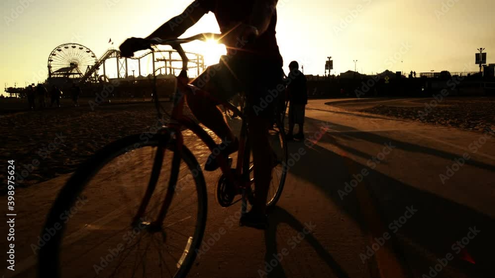 Santa Monica Hyperlapse Bike Path Motion Time Lapse at Sunset California