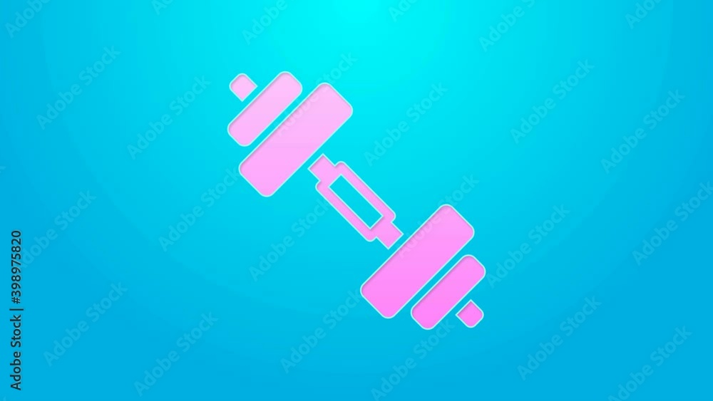 Pink line Dumbbell icon isolated on blue background. Muscle lifting icon, fitness barbell, gym, sports equipment, exercise bumbbell. 4K Video motion graphic animation Pink line Dumbbell icon isolated on blue background. Muscle lifting icon, fitness barbell, gym, sports equipment, exercise bumbbell. 4K Video motion graphic animation
