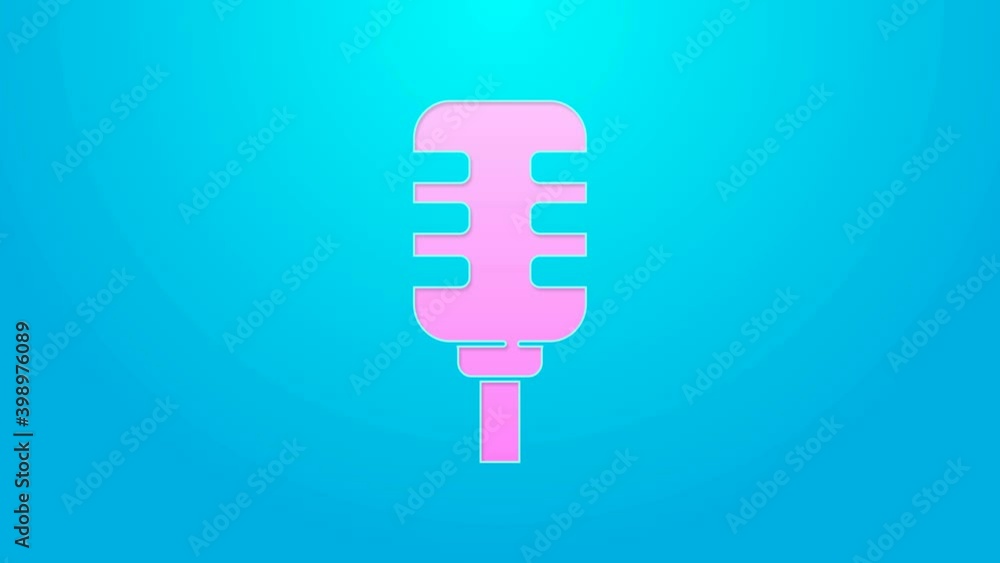 Pink line Microphone icon isolated on blue background. On air radio mic microphone. Speaker sign. 4K Video motion graphic animation Pink line Microphone icon isolated on blue background. On air radio mic microphone. Speaker sign. 4K Video motion graphic animation
