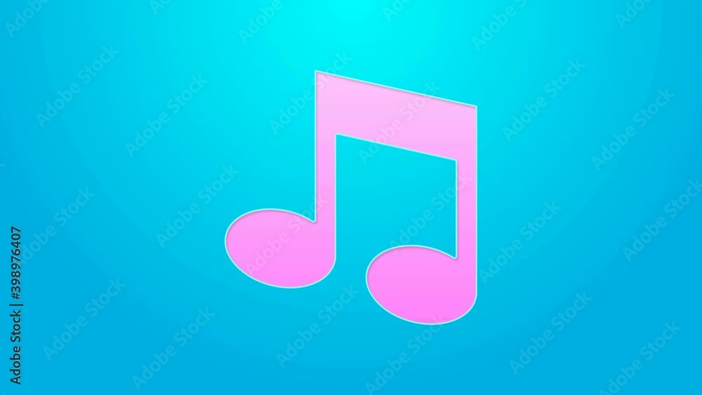Pink line Music note, tone icon isolated on blue background. 4K Video motion graphic animation Pink line Music note, tone icon isolated on blue background. 4K Video motion graphic animation